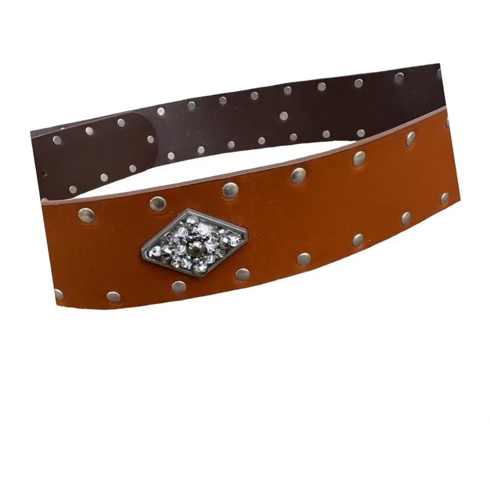 Chico large rhinestone and studs embossed buckle belt